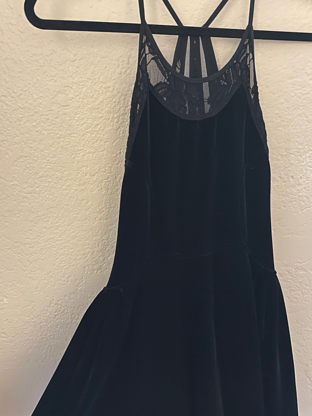 Free People Black Velvet Fit & Flare Mini Dress with Lace Detail
